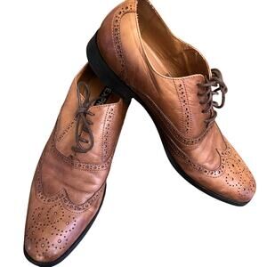 Express Men's Brown Tan Leather Wingtip Oxford Lace Up Shoes Size 8